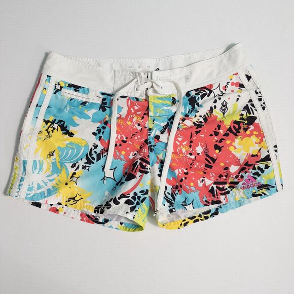 Adidas Printed Board Shorts Womens 3 Abstract Multicolor Swim Surf Beach Summer - Picture 1 of 12
